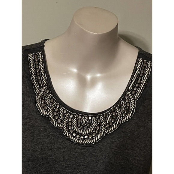 LA VANYA Womens Tunic Tank Top Size 3X Dk Gray Shark Bite Hem Embellished Neck - Picture 2 of 9